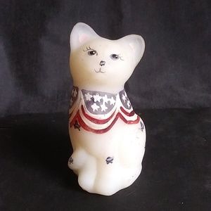Fenton Hand painted "American" Art Glass Cat Figurine.